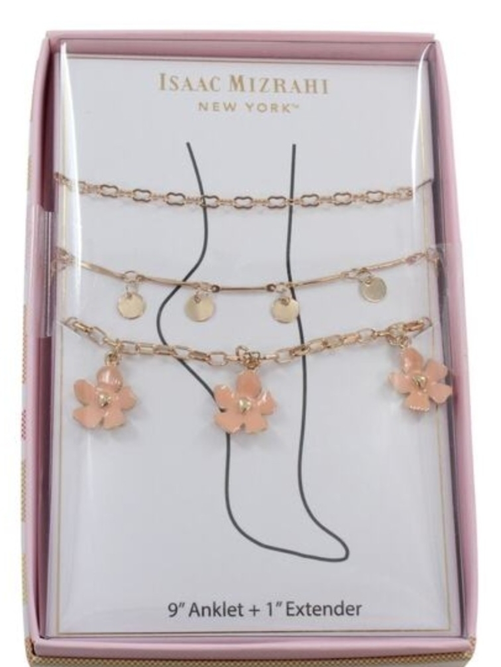 Isaac Mizrahi Rose Gold and Peach Flower Layered Anklet Set